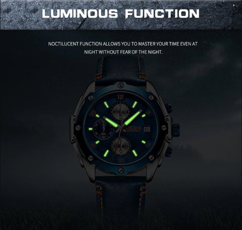 MEGIR 2074 Chronograph Leather Band Men's Quartz Watch - Zamana.pk