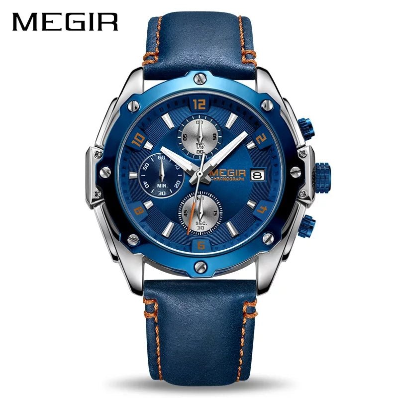MEGIR 2074 Chronograph Leather Band Men's Quartz Watch - Zamana.pk Main image