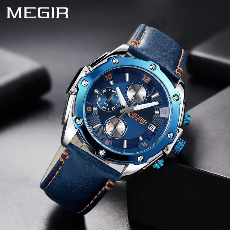 MEGIR 2074 Chronograph Leather Band Men's Quartz Watch Secondary image