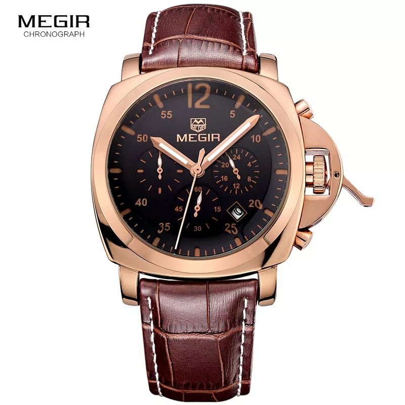 MEGIR 3006 MENS FASHION QUARTZ WATCH WATERPROOF WRISTWATCH GENUINE LEATHER STRAP WATCHES MAN FREE SHIPPING - Zamana.pk Main image