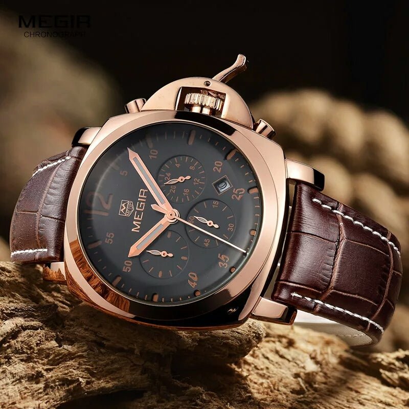 MEGIR 3006 MENS FASHION QUARTZ WATCH WATERPROOF WRISTWATCH GENUINE LEATHER STRAP WATCHES MAN FREE SHIPPING - Zamana.pk