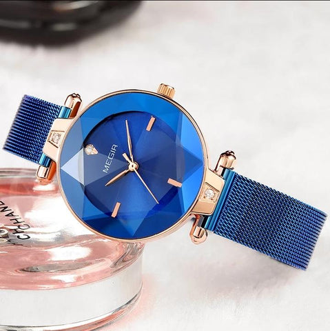 MEGIR 4209 Women Relogio Feminino Wristwatches (Blue) - Zamana.pk