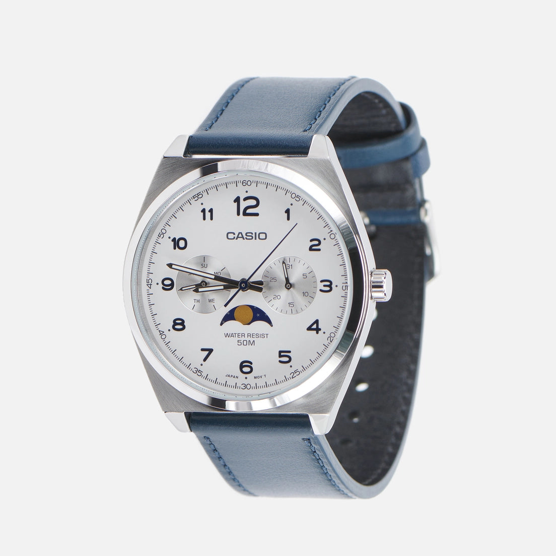 Casio MTP-M300L-7A men's analog watch with white dial and leather strap Main image