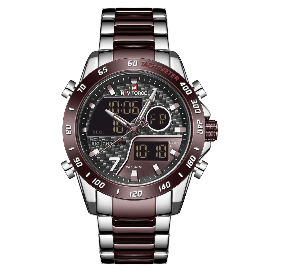 Naviforce Men’s Quartz Dual Time Stainless Steel Watch NF9171 - Zamana.pk