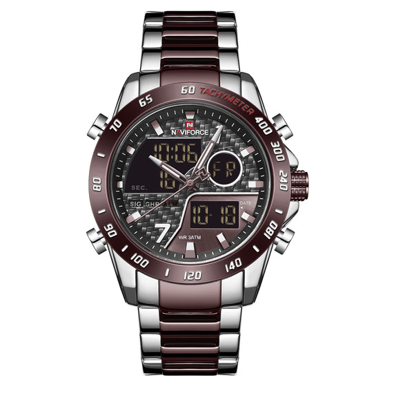 Naviforce Men’s Quartz Dual Time Stainless Steel Watch NF9171 - Zamana.pk