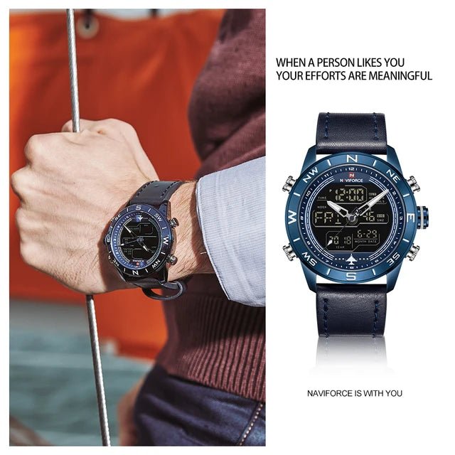 Naviforce NAVIFORCE NF - 9144 Men Sport Watch Fashion Digital Army Military Leather Quartz - Zamana.pk