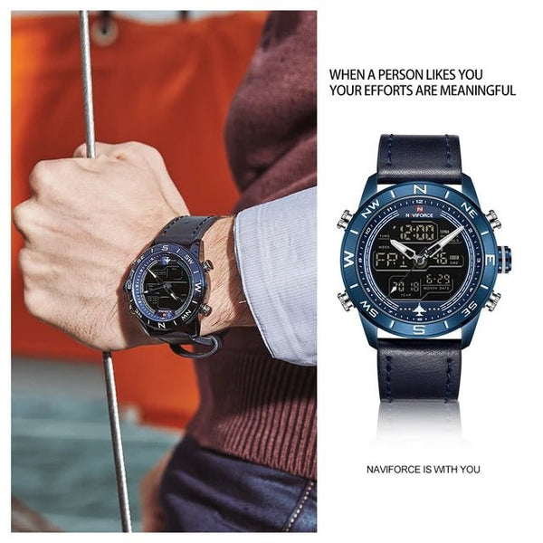 Naviforce NAVIFORCE NF - 9144 Men Sport Watch Fashion Digital Army Military Leather Quartz - Zamana.pk