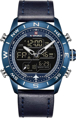 Naviforce NAVIFORCE NF - 9144 Men Sport Watch Fashion Digital Army Military Leather Quartz - Zamana.pk