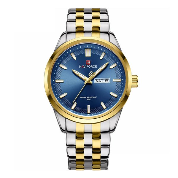 NaviForce NF - 9203 Two Tone Chain Men’s Gift Watch In Blue Dial - Zamana.pk