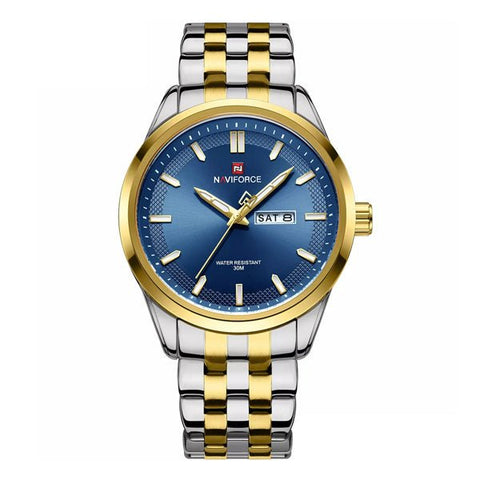 NaviForce NF - 9203 Two Tone Chain Men’s Gift Watch In Blue Dial - Zamana.pk