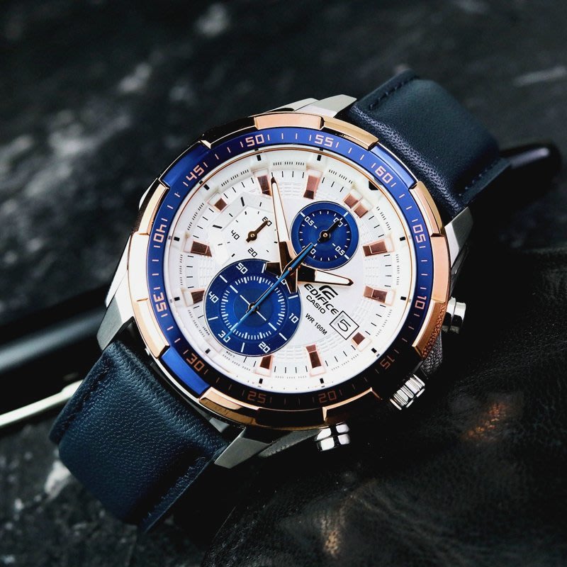 Original Casio Edifice EFR - 539L - 7C 100m Waterproof Chronograph Genuine Leather Belt Men's Wristwatch - Zamana.pk