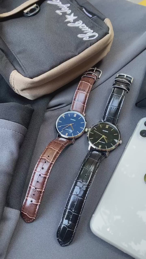 Casio Mens Quartz Watch, Analog Display and Leather Strap MTP-VT01L-1BUDF