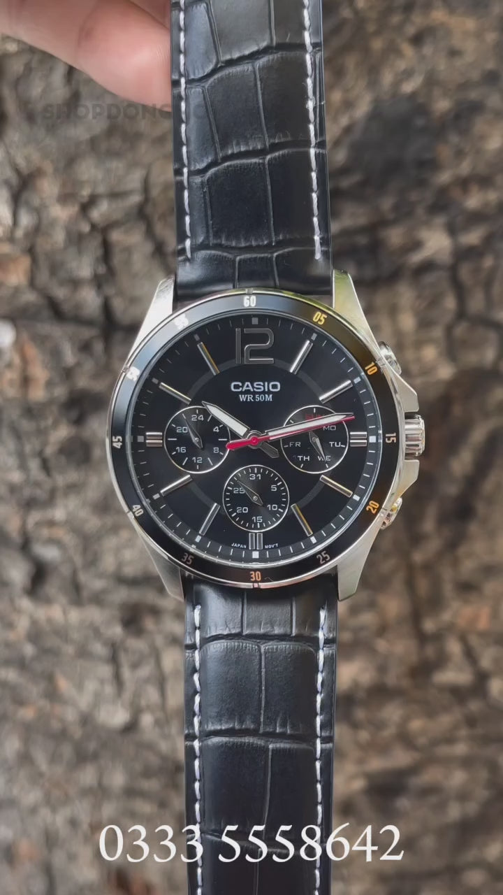 CASIO MTP-1374L-1A  Enticer Men's Watch Black Dial Leather Strap