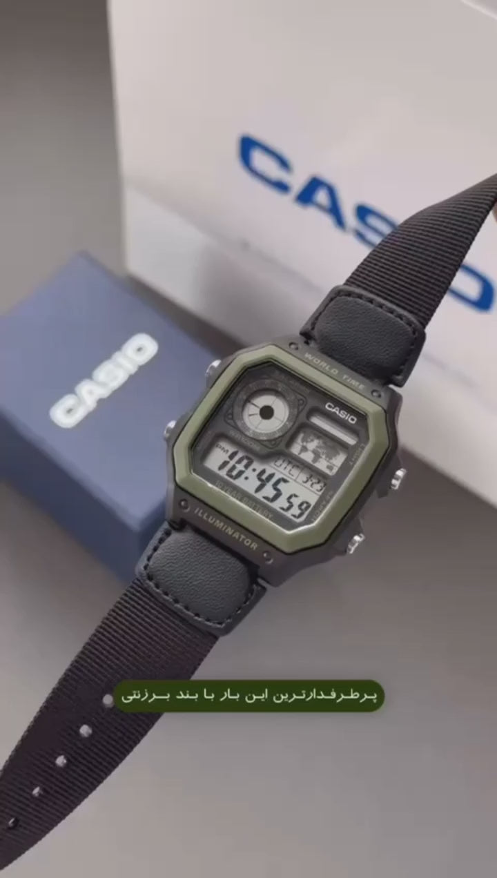 CASIO AE1200WHB-1B World Time Digital Nylon Strap Watch