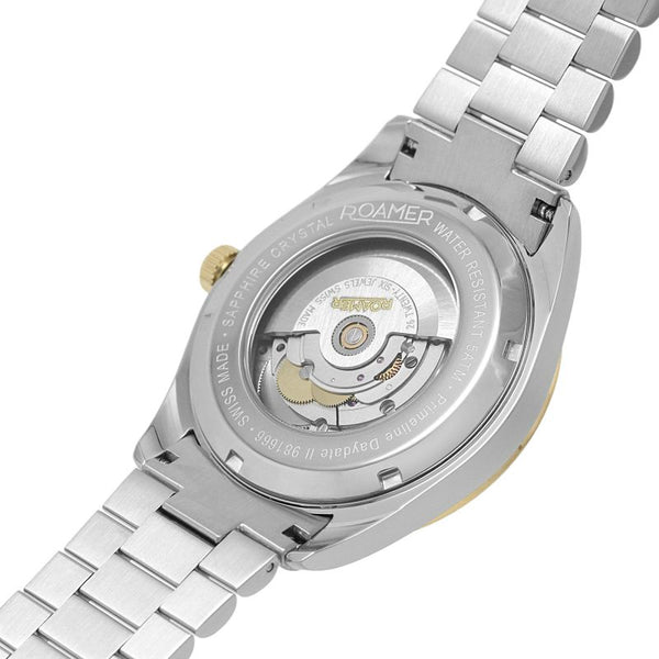 Roamer 981666 47 45 50 Mens Roamer Primeline Daydate II Blue Pattern Dial Yellow Gold Bicolour Automatic Watch - Zamana.pk