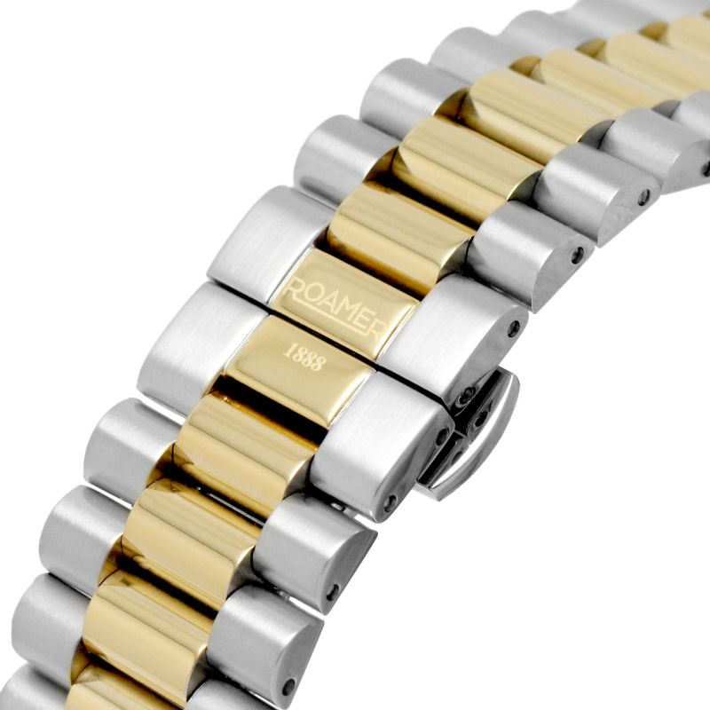 Roamer 981666 47 45 50 Mens Roamer Primeline Daydate II Blue Pattern Dial Yellow Gold Bicolour Automatic Watch - Zamana.pk