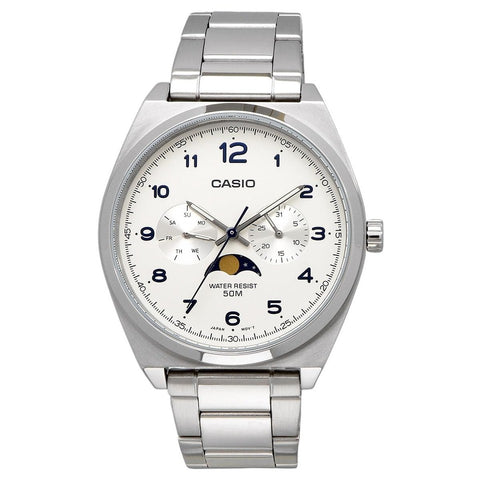 Casio MTP-M300D-7A men’s stainless steel silver dial watch front view