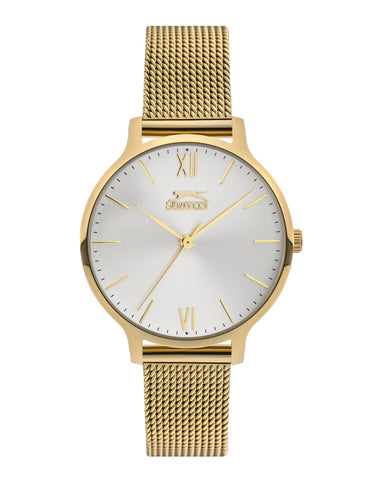 Slazenger SL.9.1823.2.05 Quartz Female Mesh Gold Band Silver Dial Watch - Zamana.pk