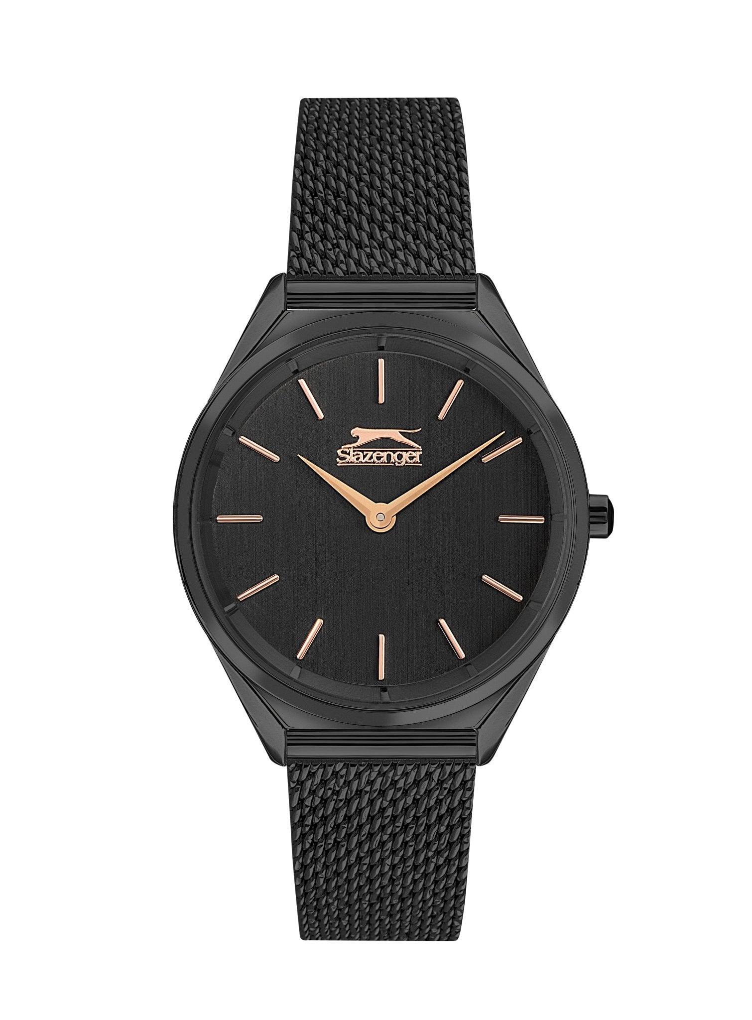 Slazenger SL.9.1852.3.05 Quartz Female Mesh Black Band Black Dial Watch - Zamana.pk Main image
