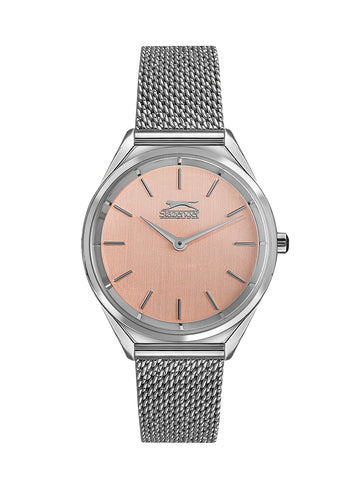 Slazenger SL.9.1852.3.06 Quartz Female Mesh Silver Band Pink Dial Watch - Zamana.pk