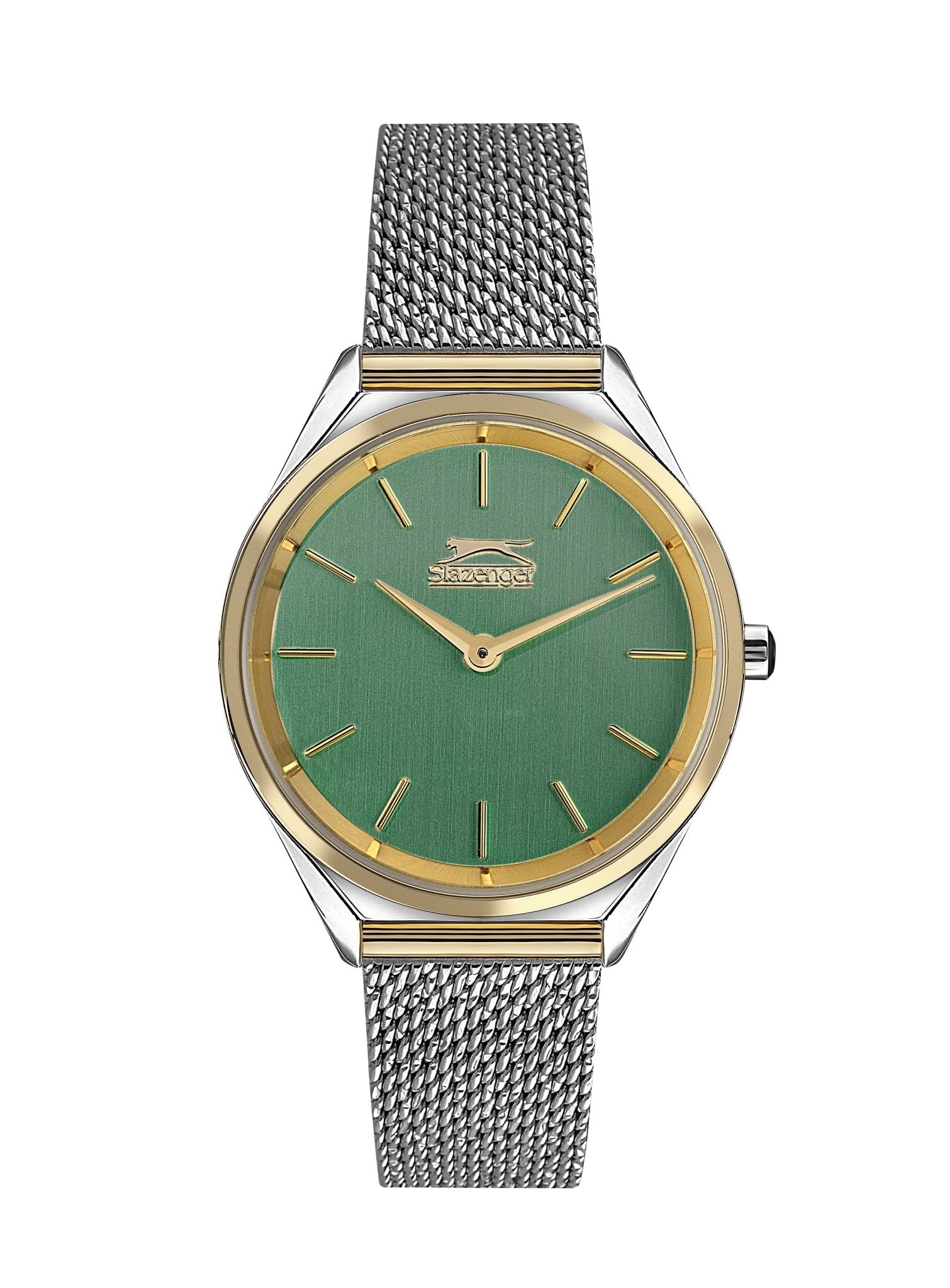 Slazenger SL.9.1852.3.07 Quartz Female Mesh Silver Band Green Dial Watch - Zamana.pk Main image