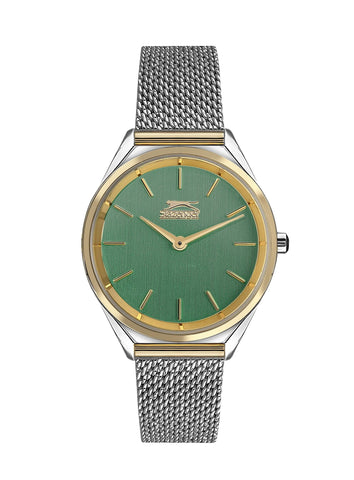 Slazenger SL.9.1852.3.07 Quartz Female Mesh Silver Band Green Dial Watch - Zamana.pk