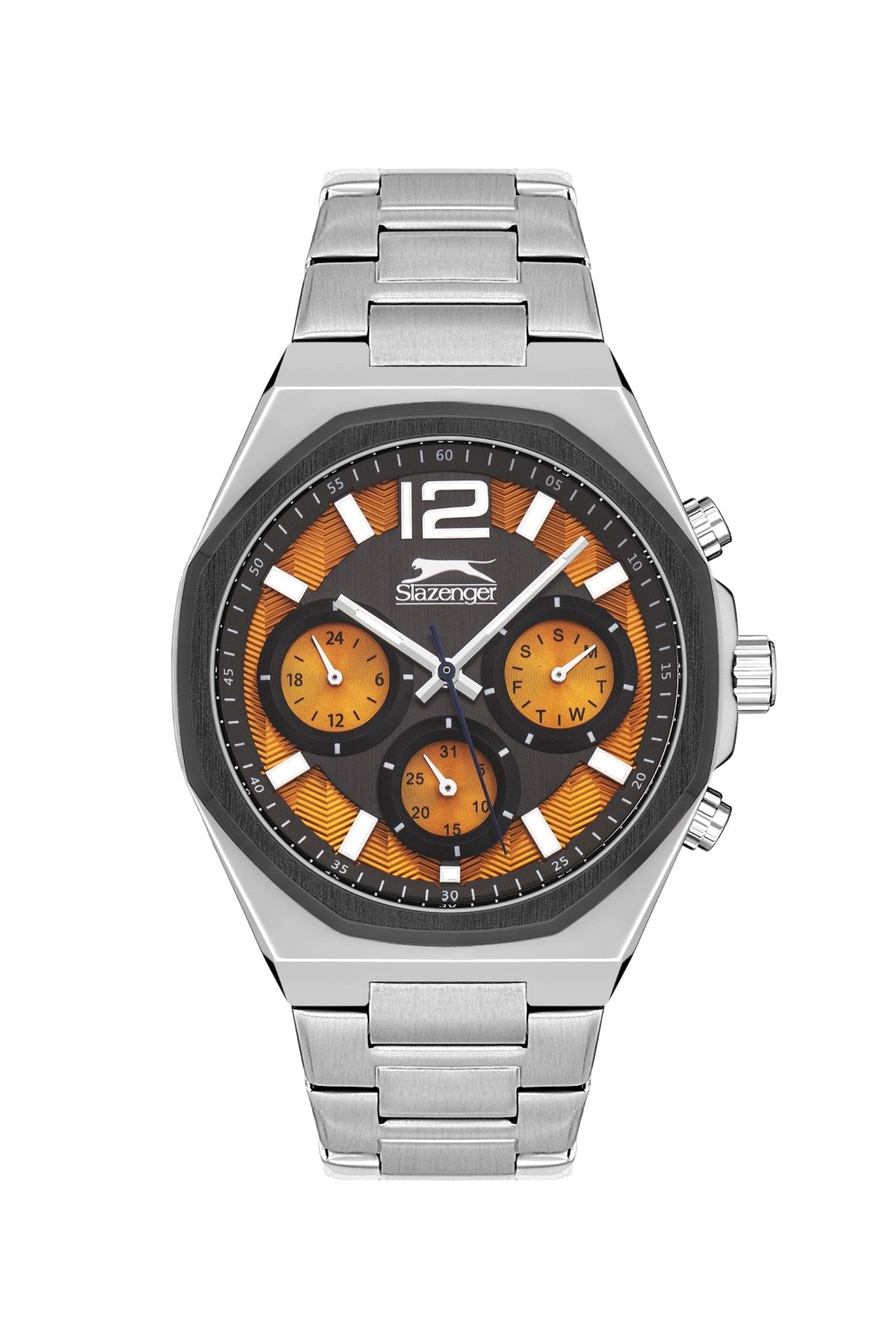 Slazenger SL.9.2106.2.08 Quartz Male Metal Silver Band Dial Orange Watch. - Zamana.pk Main image