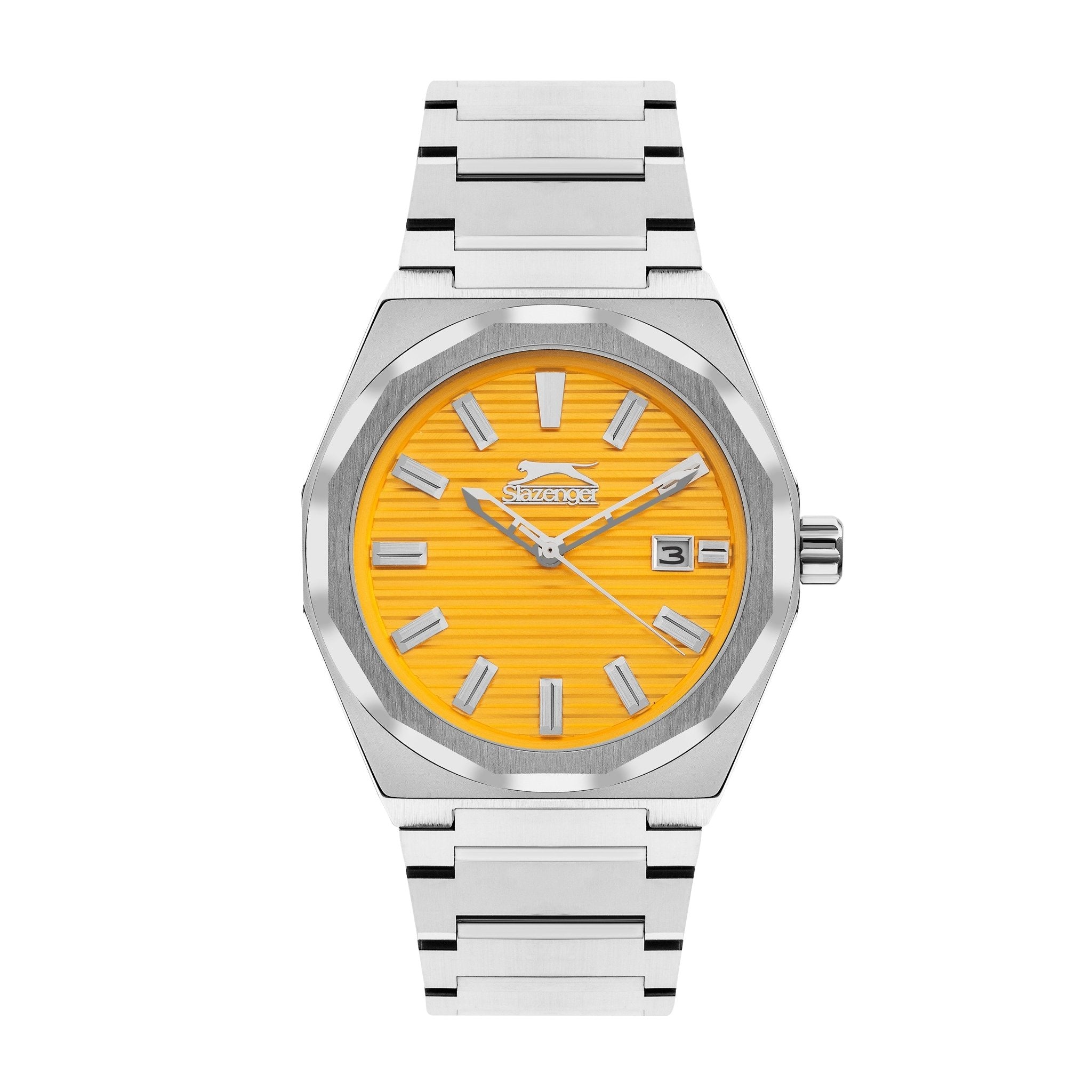Slazenger SL.9.2143.1.06 Quartz Male Metal Silver Band Yellow Dial Watch - Zamana.pk Main image