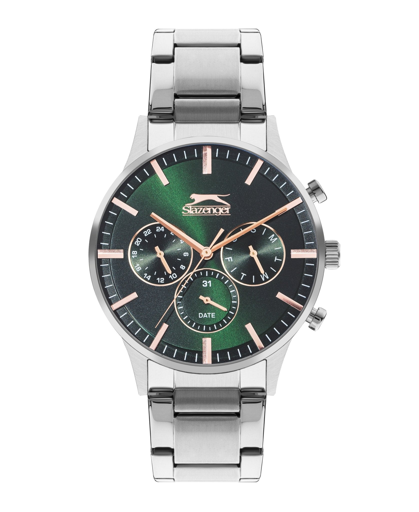 Slazenger SL.9.2214.2.04 Quartz Male Metal Silver Band Green Dial Watch - Zamana.pk Main image