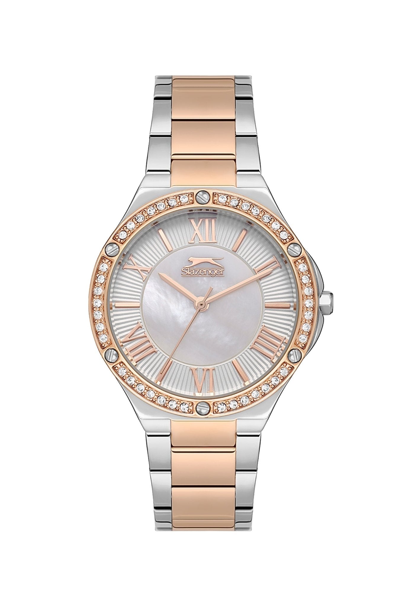 Slazenger SL.9.2225.3.02 Quartz Female Metal Silver/Rose Gold Band MOP Dial Watch - Zamana.pk