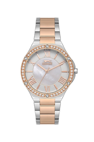 Slazenger SL.9.2225.3.02 Quartz Female Metal Silver/Rose Gold Band MOP Dial Watch - Zamana.pk