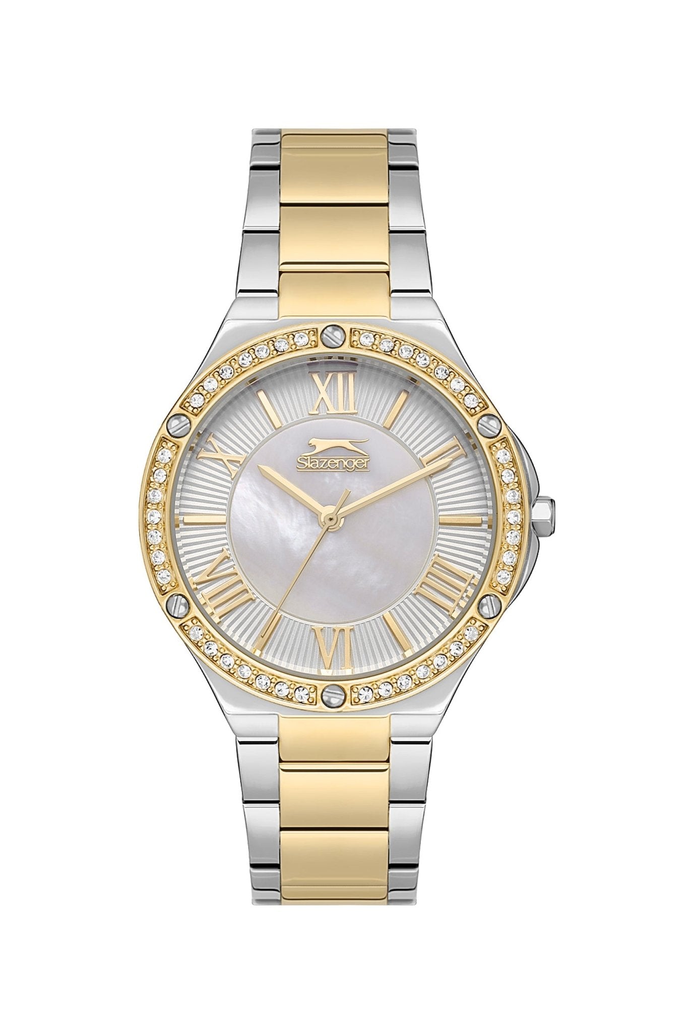 Slazenger SL.9.2225.3.03 Quartz Female Metal Silver/Gold Band MOP Dial Watch - Zamana.pk Main image