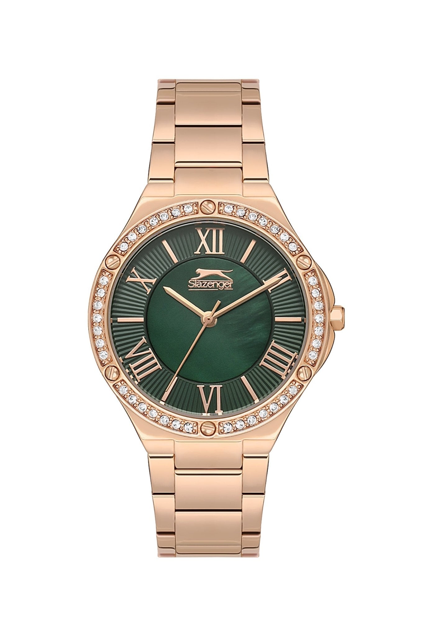 Slazenger SL.9.2225.3.04 Quartz Female Metal Rose Gold Band Green Dial Watch - Zamana.pk