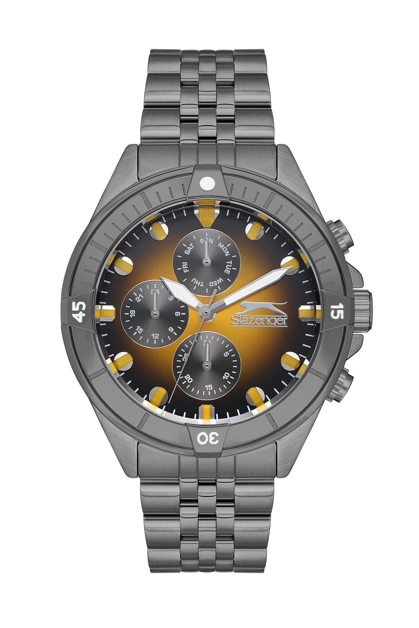 Slazenger SL.9.2227.2.03 Quartz Male Metal Gun Band Yellow Dial Watch - Zamana.pk Main image
