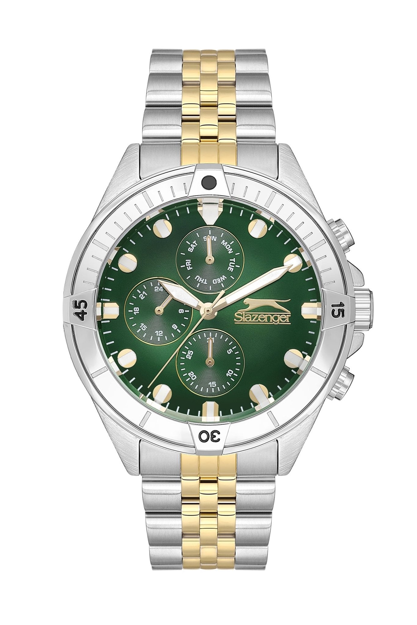 Slazenger SL.9.2227.2.04 Quartz Male Metal Silver/Gold Band Green Dial Watch - Zamana.pk Main image