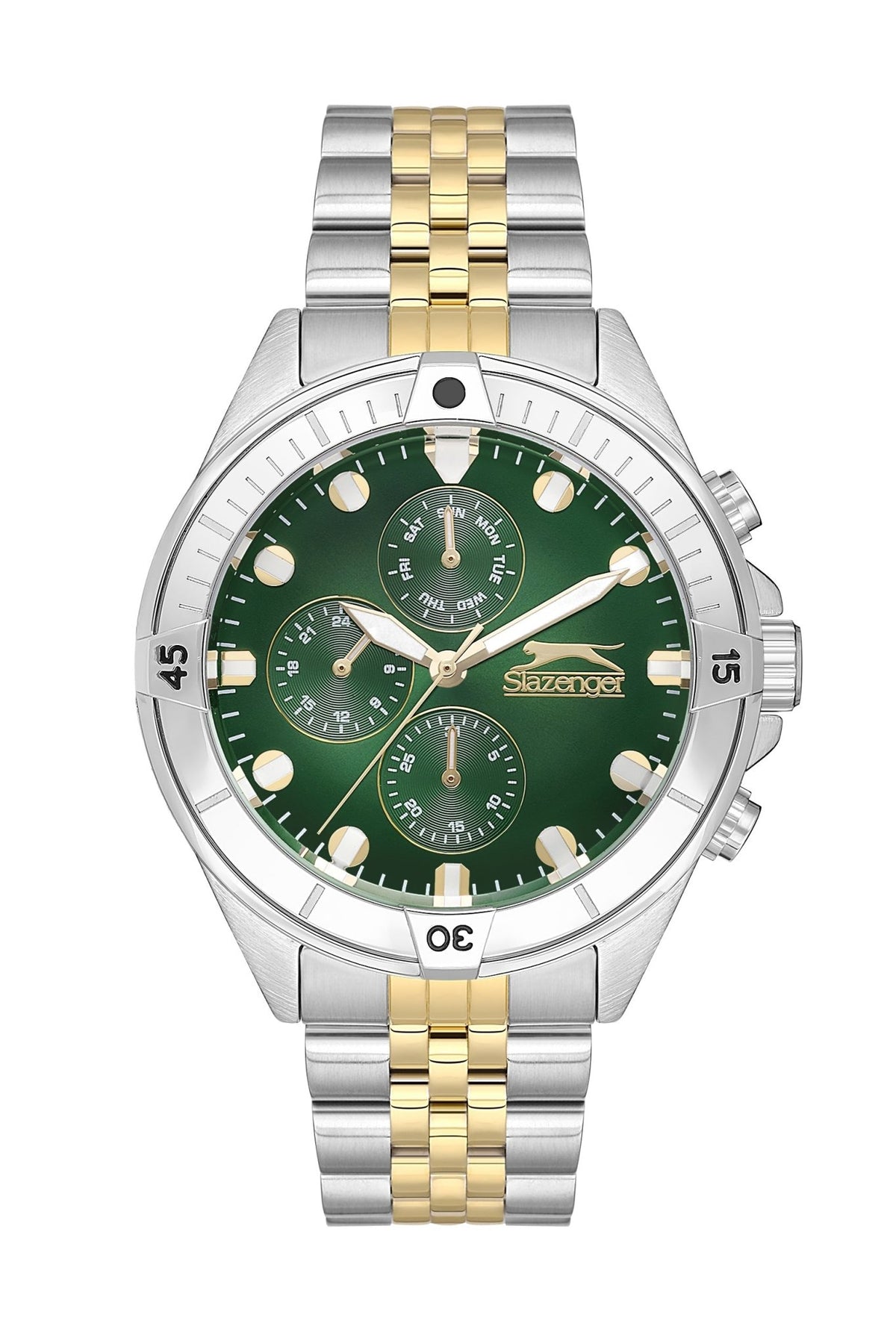 Slazenger SL.9.2227.2.04 Quartz Male Metal Silver/Gold Band Green Dial Watch - Zamana.pk
