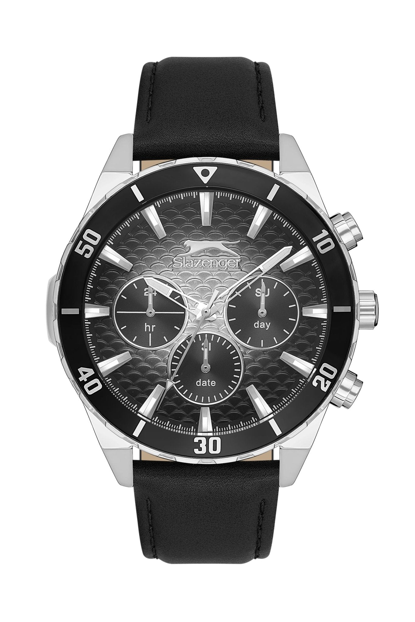 Slazenger SL.9.2237.2.01 Quartz Male Leather Black Band Silver Dial Watch - Zamana.pk Main image