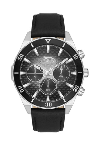 Slazenger SL.9.2237.2.01 Quartz Male Leather Black Band Silver Dial Watch - Zamana.pk