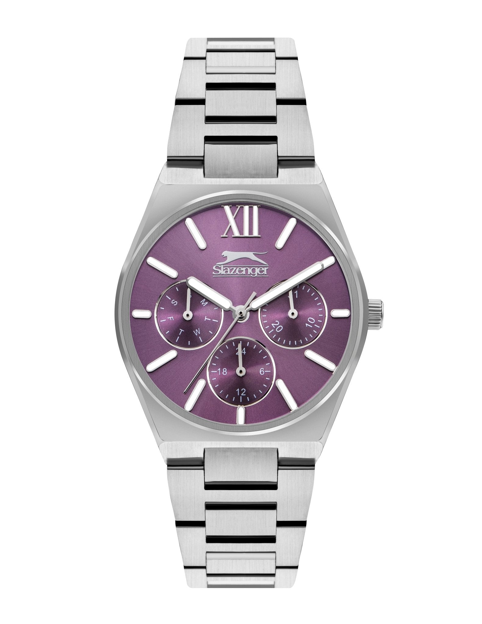 Slazenger SL.9.2243.4.08 Quartz Female Metal Silver Band Purple Dial Watch - Zamana.pk