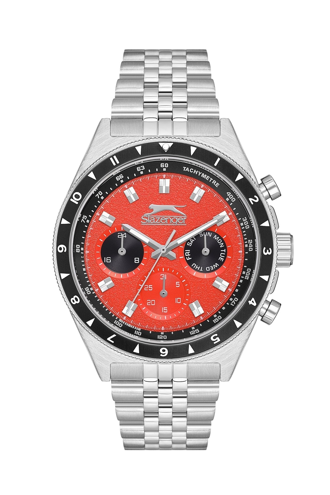 Slazenger SL.9.2248.2.05 Quartz Male Metal Silver Band Red Dial Watch - Zamana.pk Main image