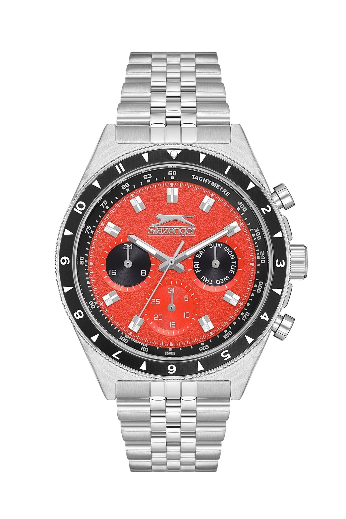 Slazenger SL.9.2248.2.05 Quartz Male Metal Silver Band Red Dial Watch - Zamana.pk
