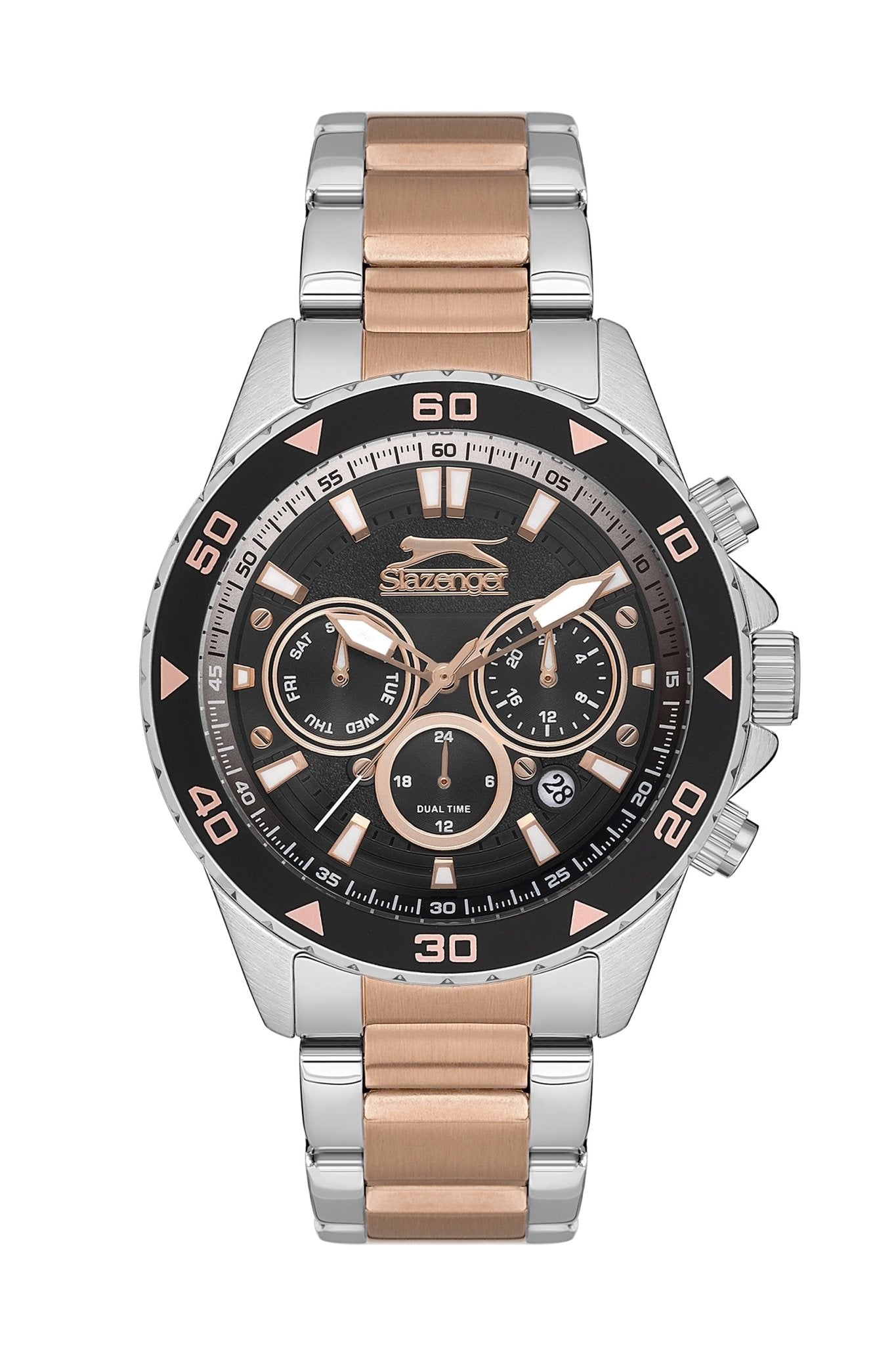 Slazenger SL.9.2250.2.04 Quartz Male Metal Silver/Rose Gold Band Black Dial Watch - Zamana.pk Main image