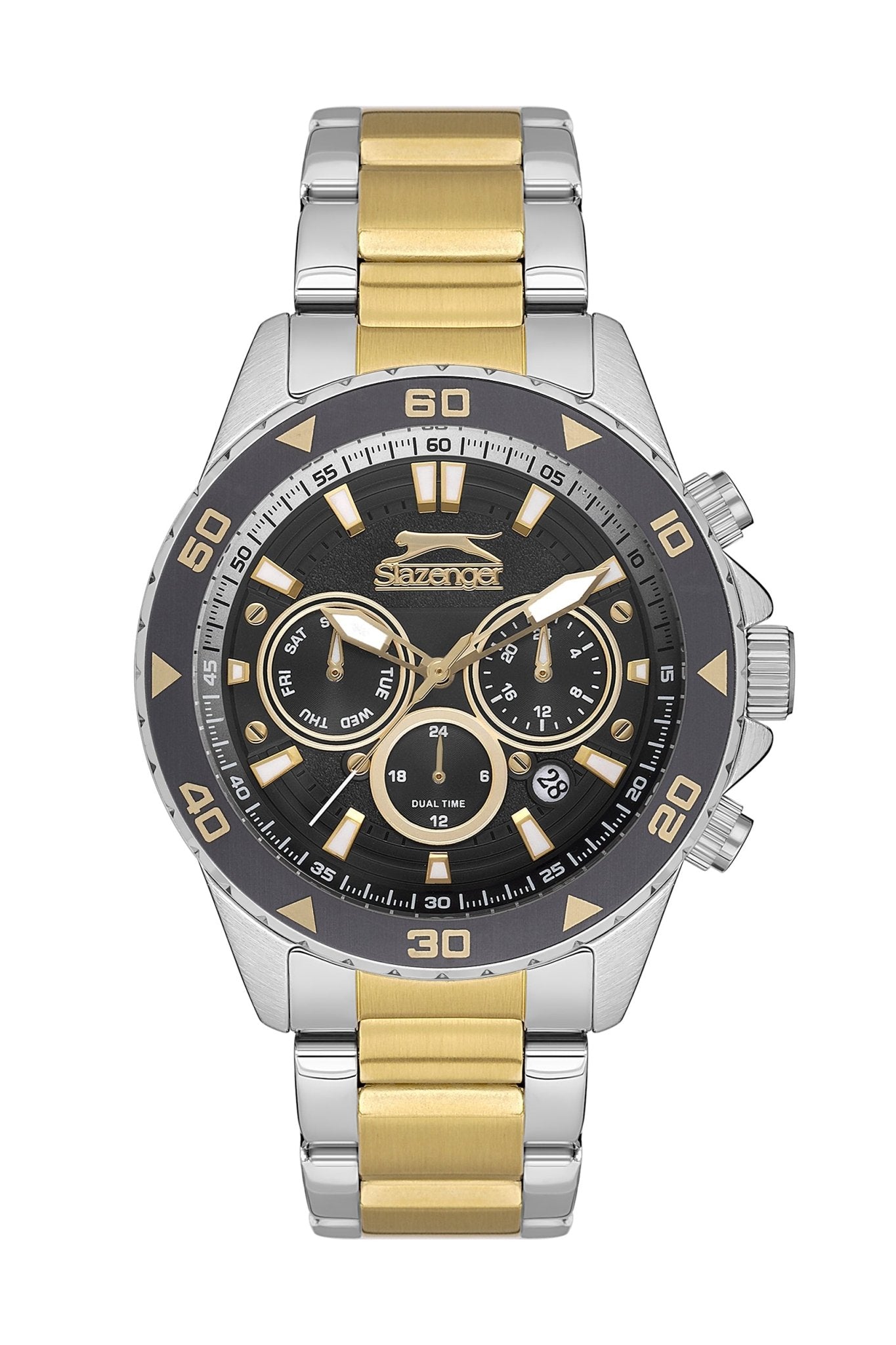 Slazenger SL.9.2250.2.05 Quartz Male Metal Silver/Gold Band Gun Dial Watch - Zamana.pk Main image