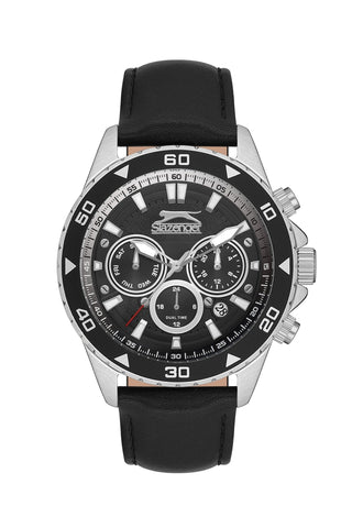 Slazenger SL.9.2251.2.01 Quartz Male Leather Black Band Black Dial Watch - Zamana.pk