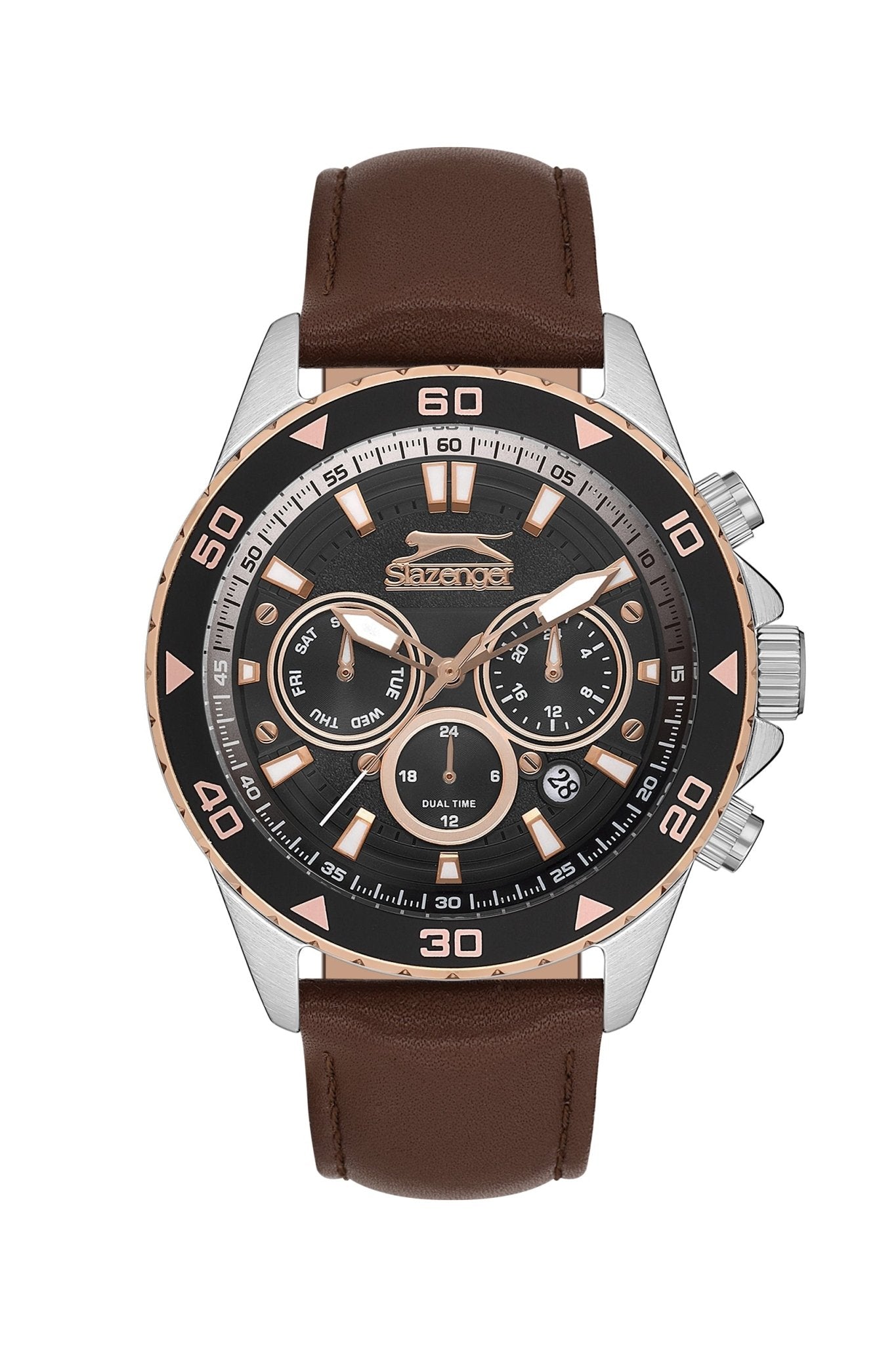 Slazenger SL.9.2251.2.04 Quartz Male Leather Brown Band Black Dial Watch - Zamana.pk Main image