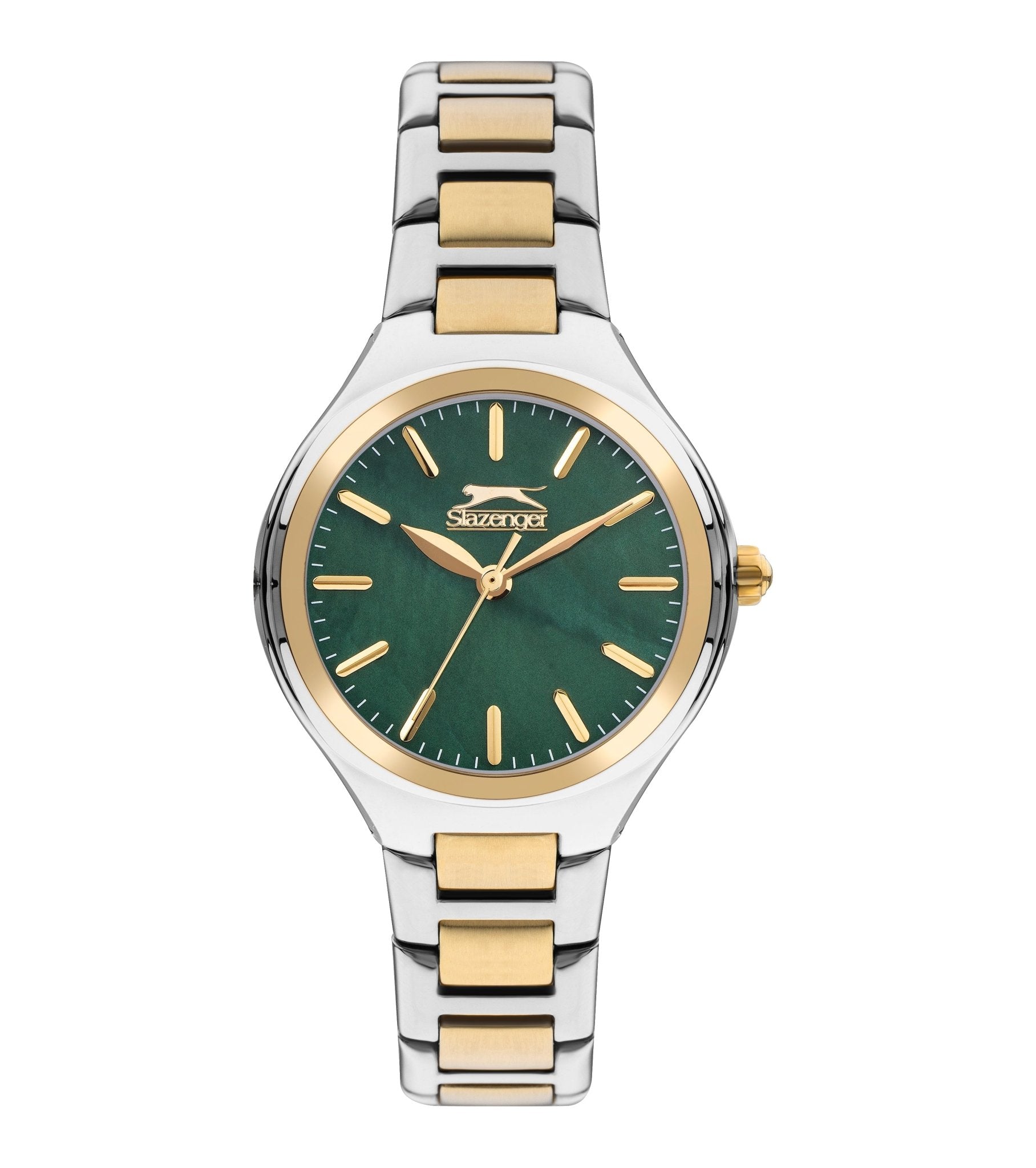 Slazenger SL.9.2254.3.08 Quartz Female Metal Silver/Gold Band Green Dial Watch - Zamana.pk Main image