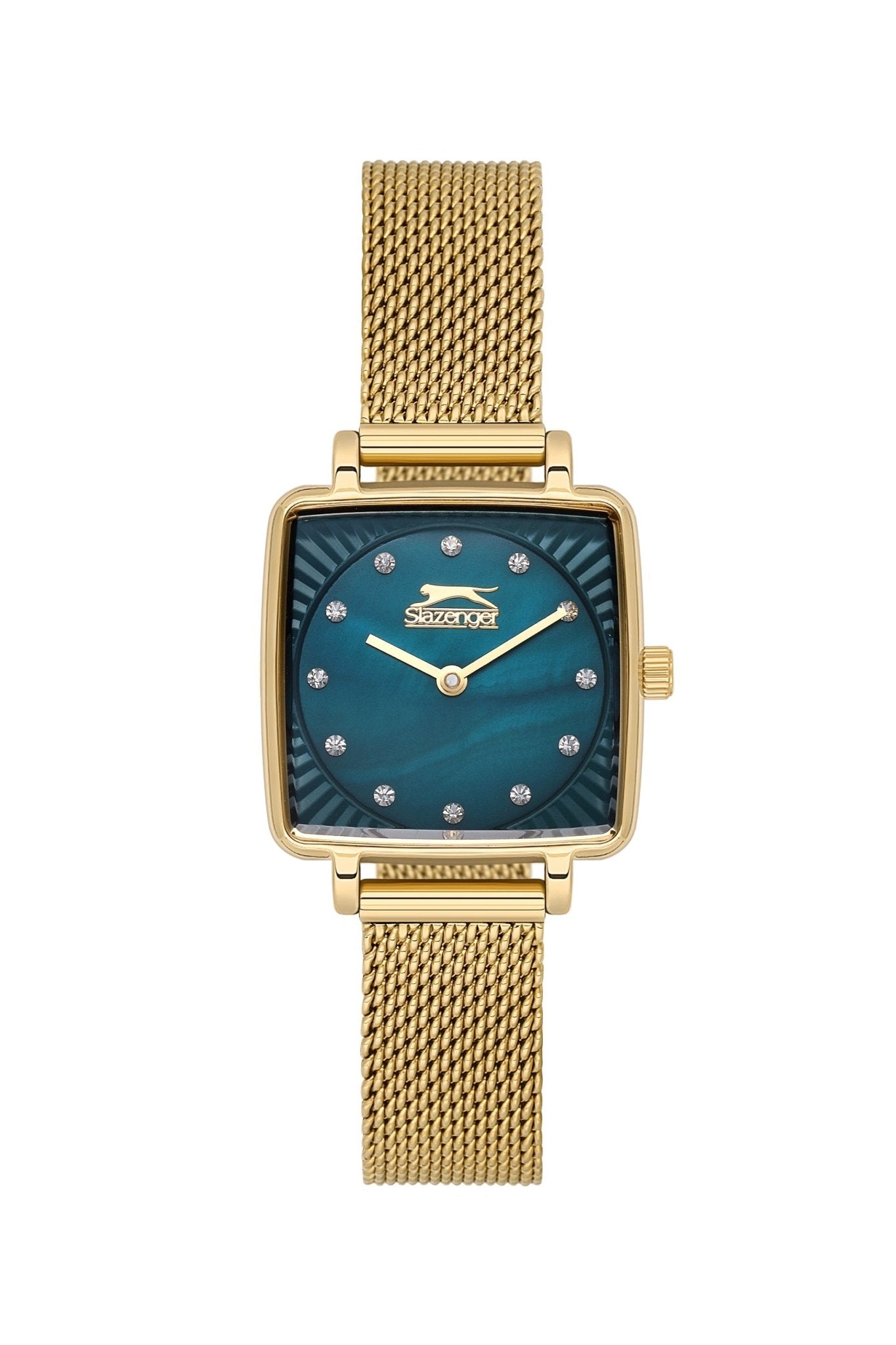 Slazenger SL.9.2255.3.06 Quartz Female Mesh Gold Band Green Dial Watch - Zamana.pk