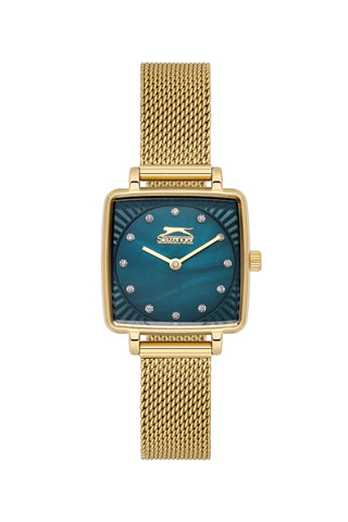 Slazenger SL.9.2255.3.06 Quartz Female Mesh Gold Band Green Dial Watch - Zamana.pk