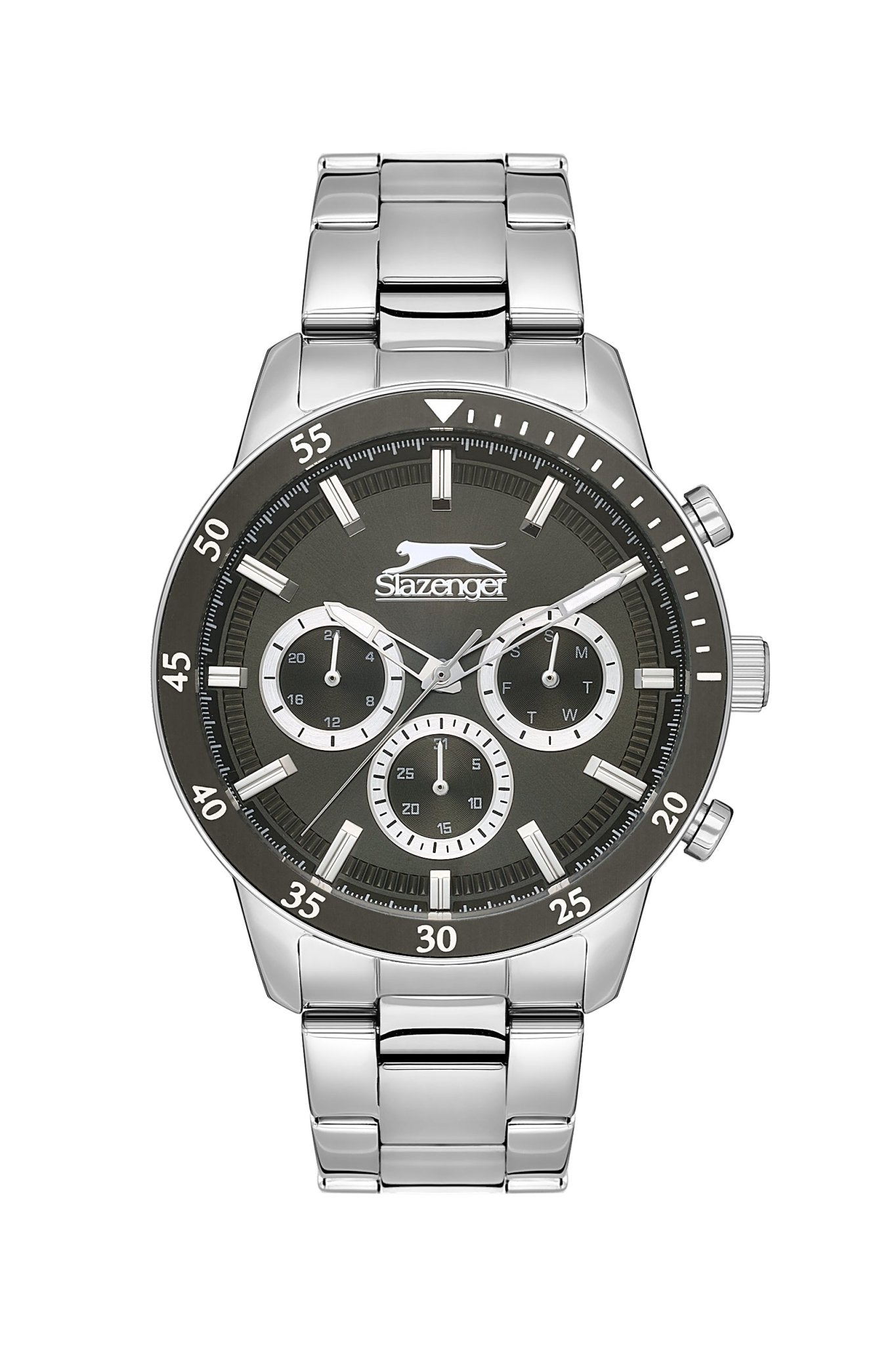 Slazenger SL.9.2260.2.04 Quartz Male Metal Silver Band Gun Dial Watch - Zamana.pk