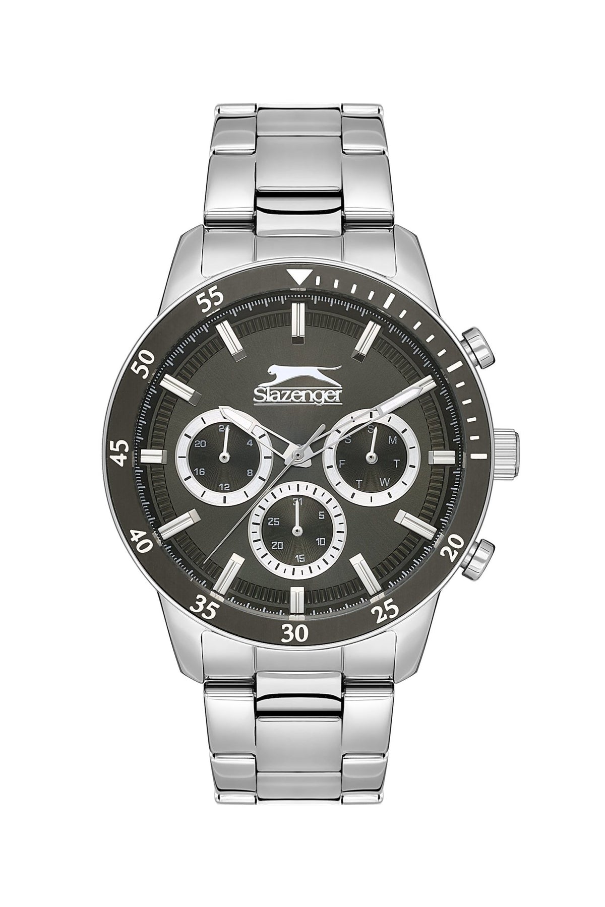 Slazenger SL.9.2260.2.04 Quartz Male Metal Silver Band Gun Dial Watch - Zamana.pk